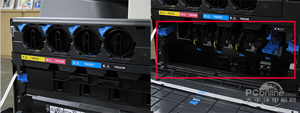 柯尼卡美能達C266采用了CMYK四色的碳粉設計，4色碳粉均設計了安全鎖-科頤辦公